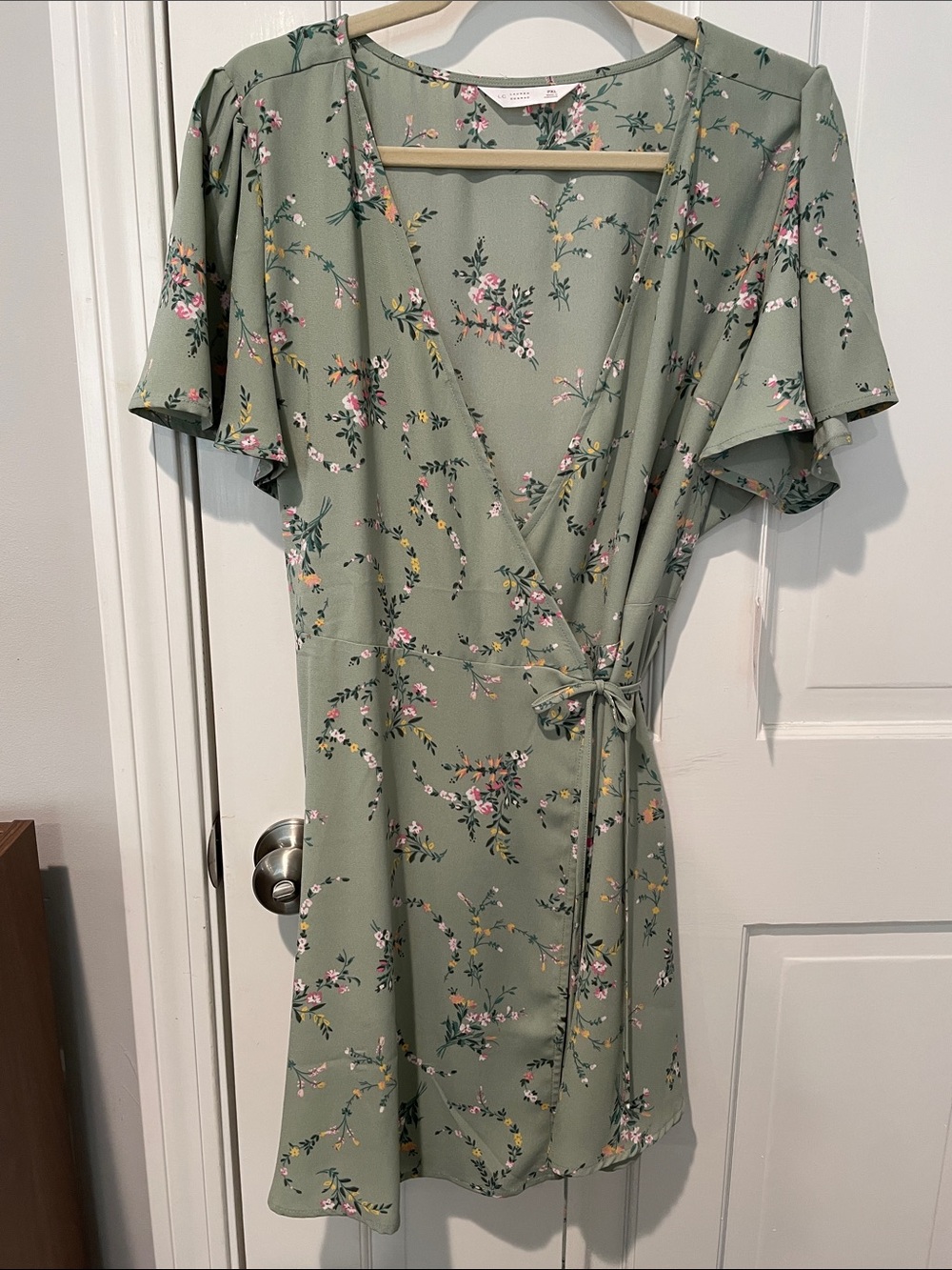 LC Lauren Conrad Sage Green Floral Wrap Mini Dress
